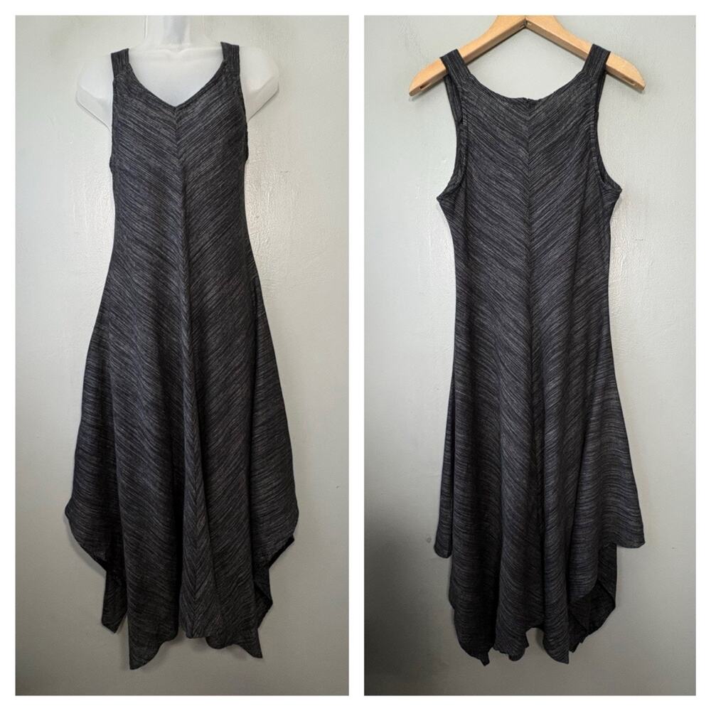 Fever Linen Dress Size Small Black Bias Cut Sleeveless Asymmetrical Lagenlook